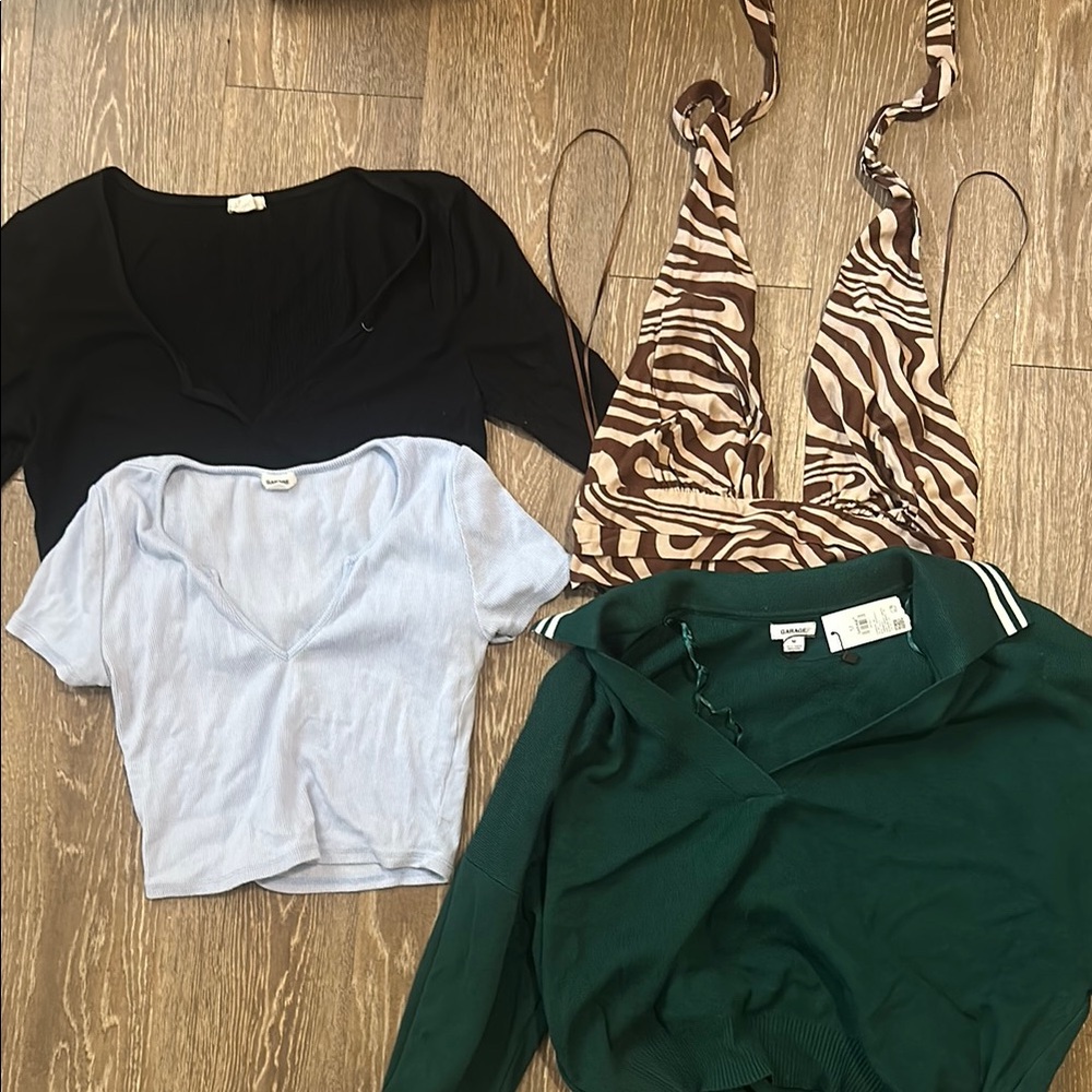 Garage Black, Light Blue, Green, and Zebra Print Tops